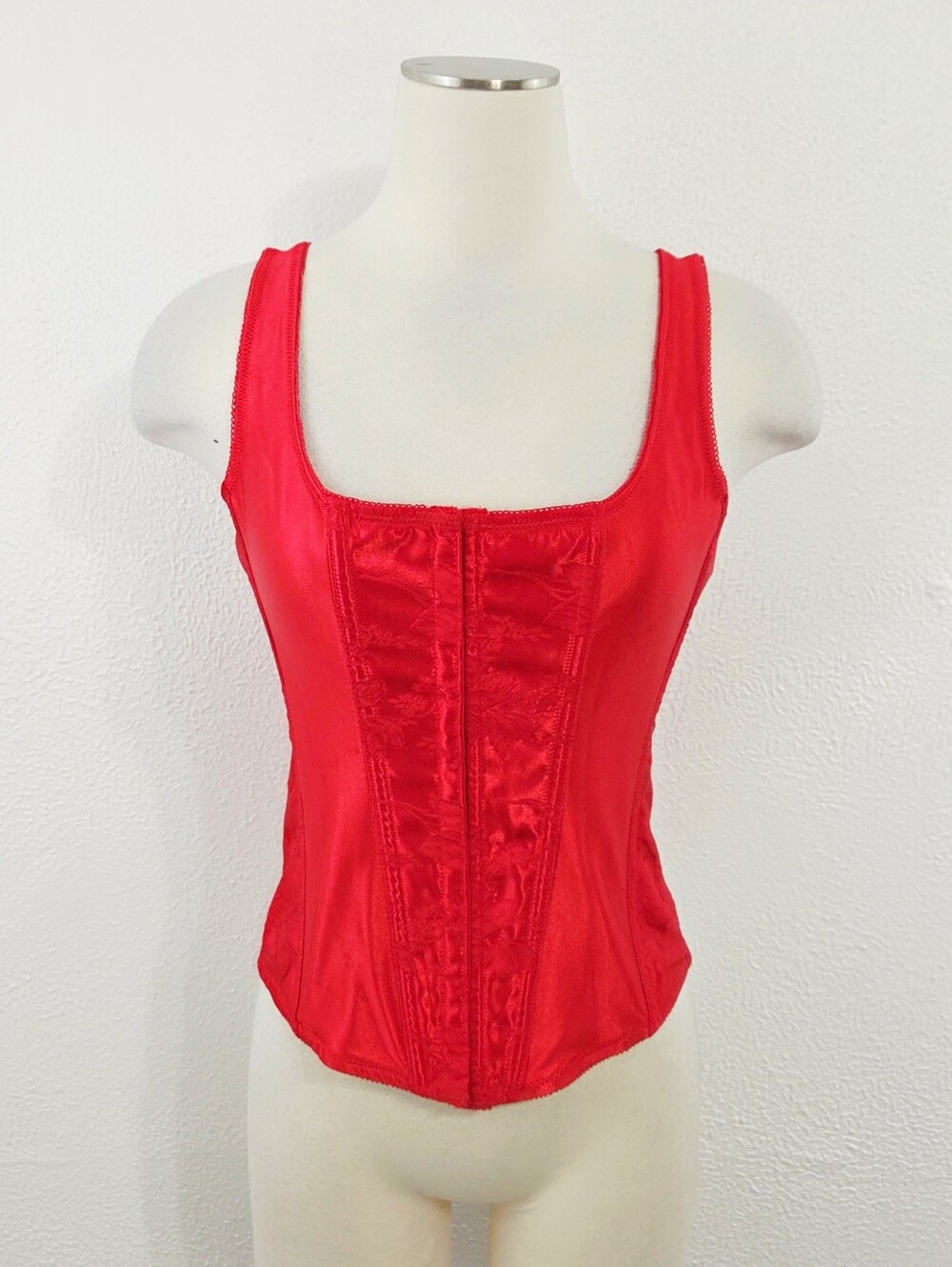 Vintage Empire Intimates corset bustier bright red satin lace up women's Size 38